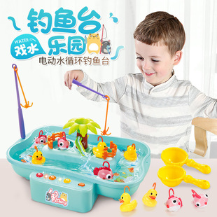 儿童卡通钓鱼鸭子电动水循环旋转带音乐灯光比赛戏水乐园玩具