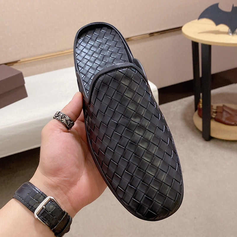 bv.dg包头拖男士欧洲站拖鞋编织真皮沙滩凉拖室外穿男鞋