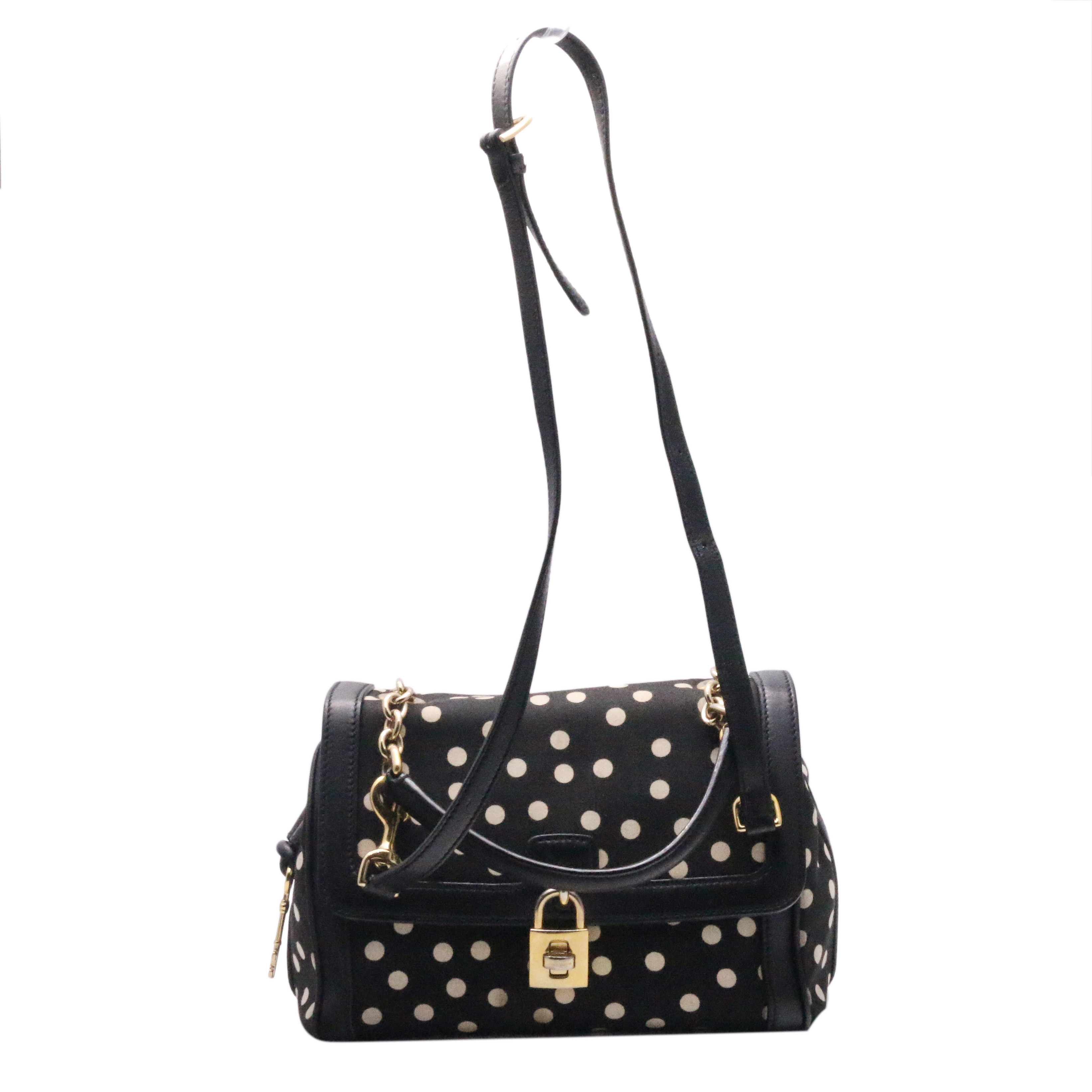 [9.0新]杜嘉班纳dg女士手提单肩包帆布黑色白圆点