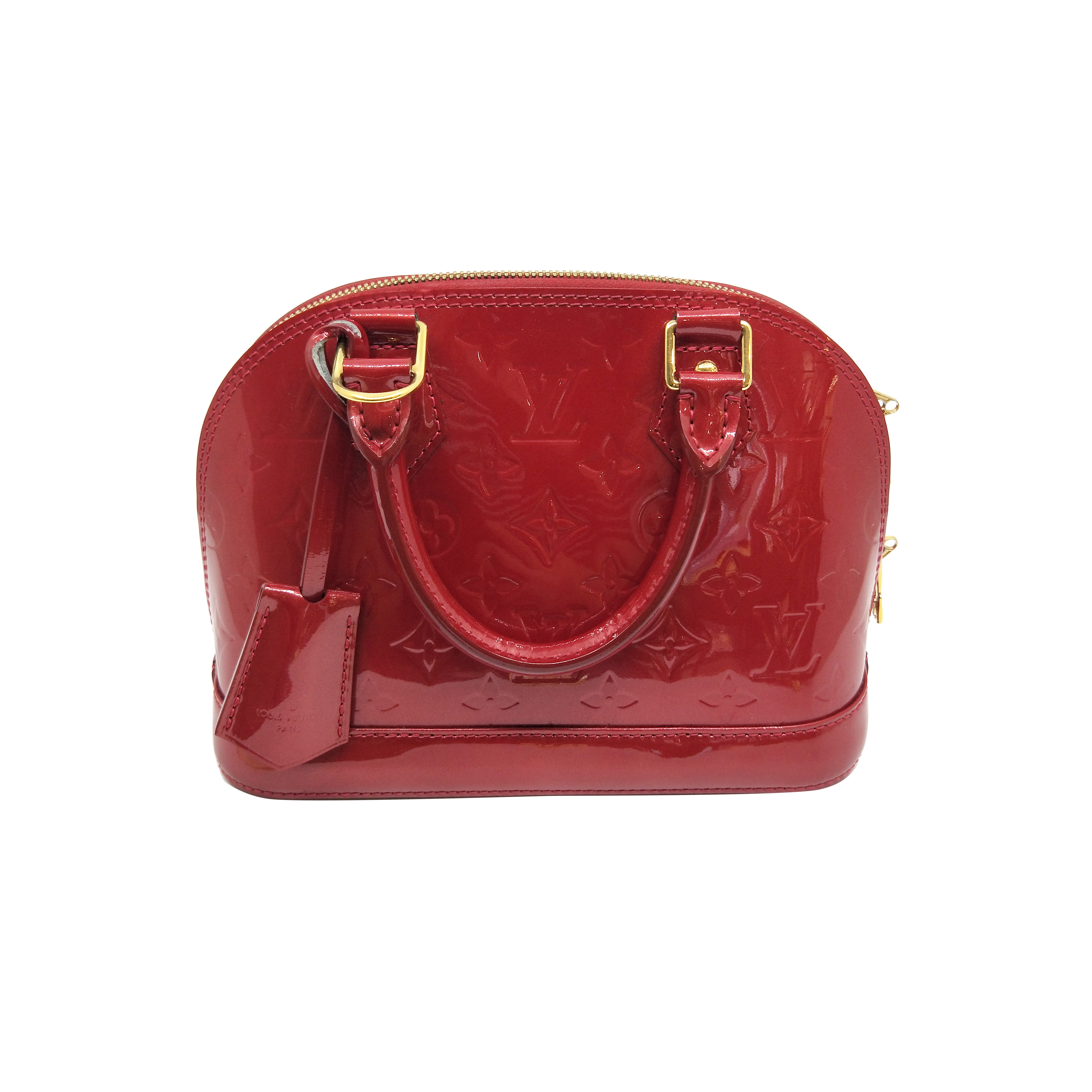 [9.5新]路易威登lv女士手提单肩包漆皮红色贝壳包
