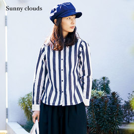 SunnycloudsShuttleNotes日本面料女式纯棉立领条纹衬衫