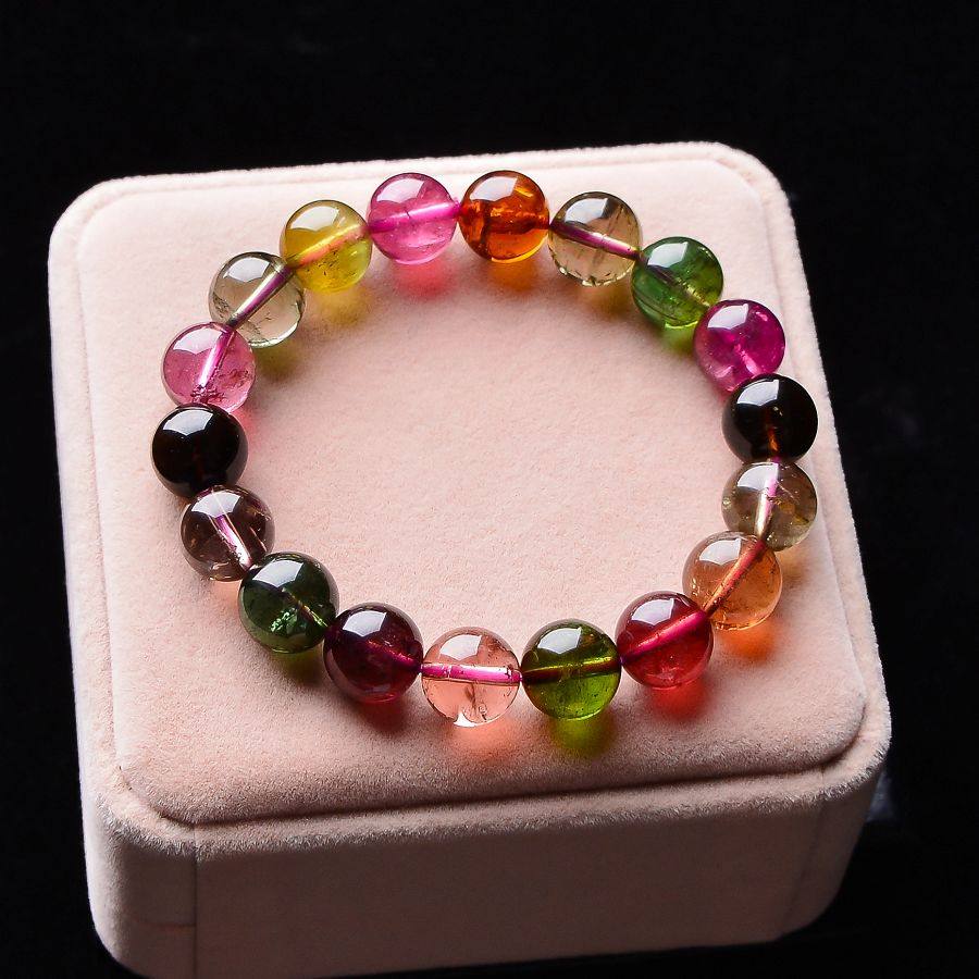 绝品大颗 老坑玻璃体碧玺手链 美艳 超通透 油润 11.25mm 39.74克