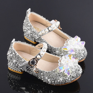 女童皮鞋高跟鞋女孩钢琴演出鞋软底真皮儿童水晶鞋舞台走秀礼服鞋