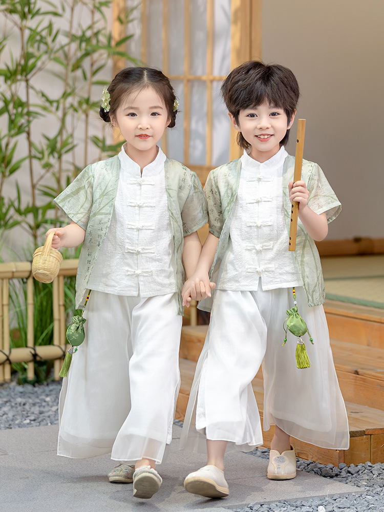 儿童汉服中式夏季男童幼儿园服国风唐装男女童古装合唱六一演出服