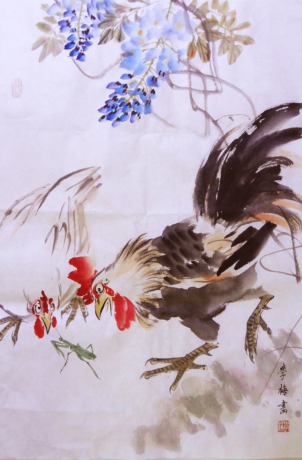 浙江省美术家协会邓学梅国画花鸟《大吉图》一套两幅