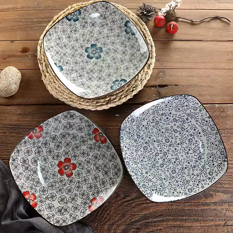日式方形菜盘家用陶瓷浅盘碟子创意个性西餐牛排盘冷菜盘釉下彩