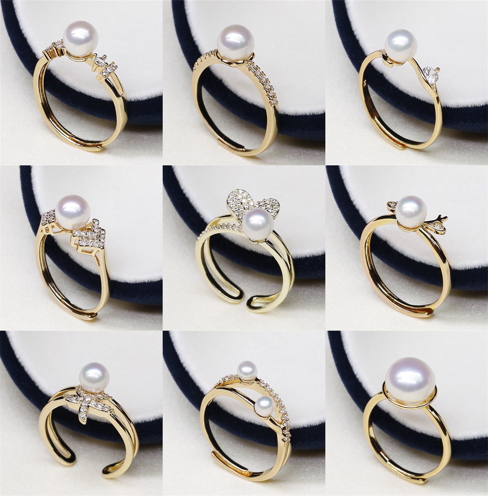 精诚艺diy珠宝饰品配件镀925银白金系列珍珠戒指空托多珠款戒指托