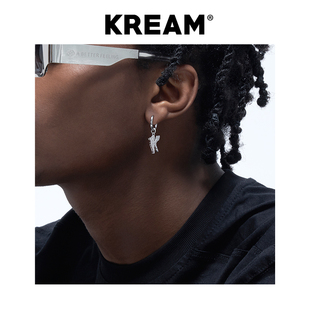 KREAM 原创 S925纯银满钻字母吊坠耳圈男嘻哈女同款耳环坠