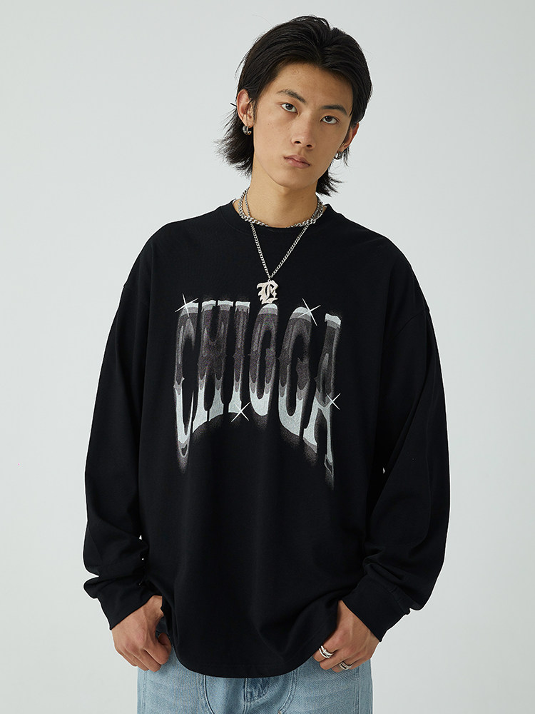 chigga黄鬼夏季幻影骨架短袖宽松落肩圆领国潮牌街头嘻哈纯棉t恤