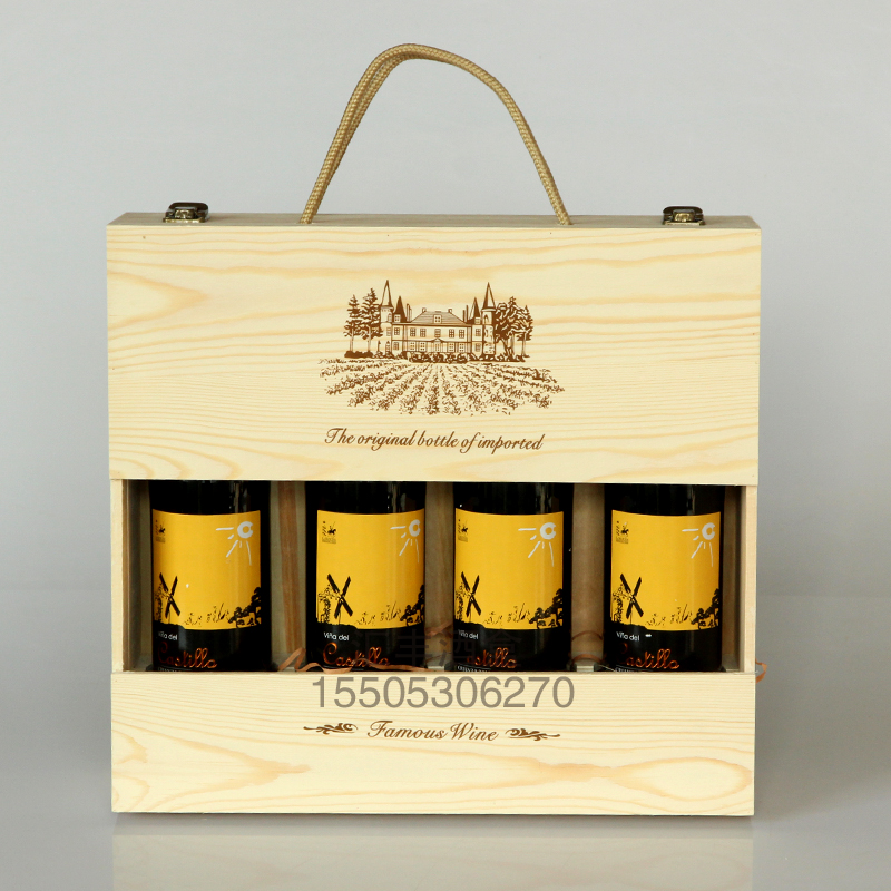 红酒木盒红酒包装盒四支装实木红酒箱实木4只装木箱葡萄酒礼品盒