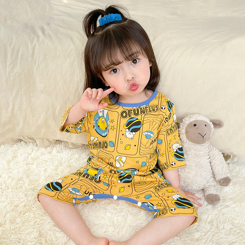 儿童连体睡衣夏季薄款一两岁宝宝连身衣服男童女童纯棉家居服短袖