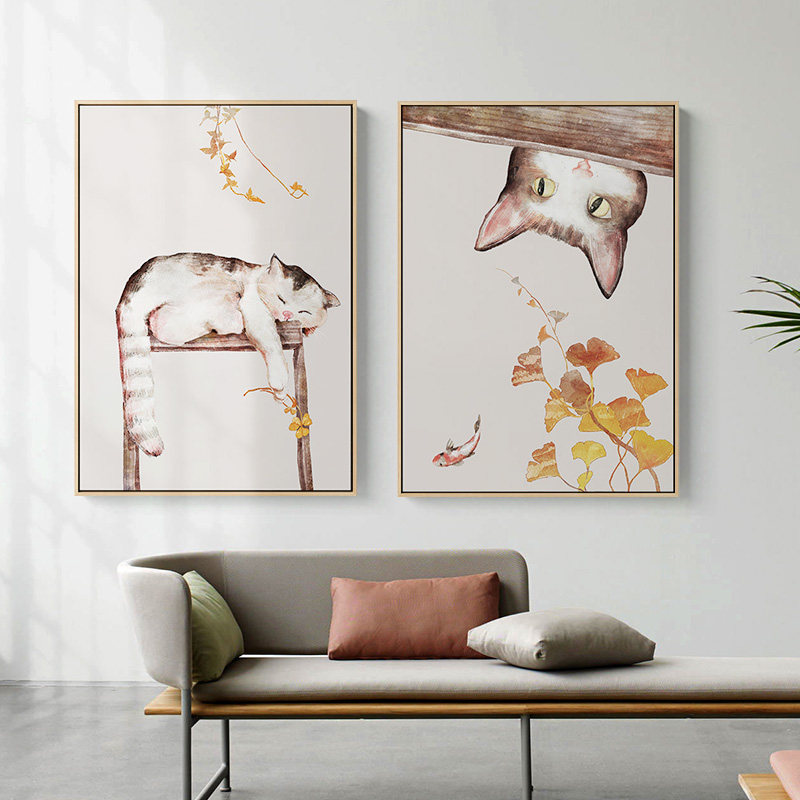 猫咪简约现代客厅背景墙装饰画餐厅创意壁画动物美好温馨卧室墙画