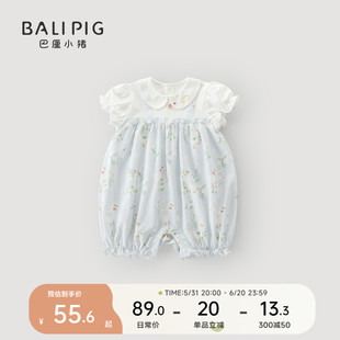 女宝宝夏装连体衣新生儿公主风假两件背带夏季短袖哈衣婴儿衣服