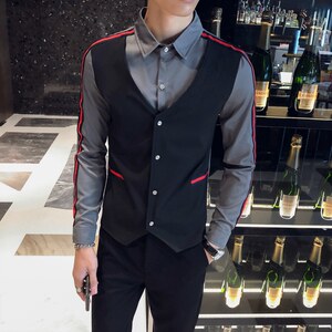 假两件长袖衬衫夜场少爷发型师ktv酒吧服装夜店帅气男模衣服制服