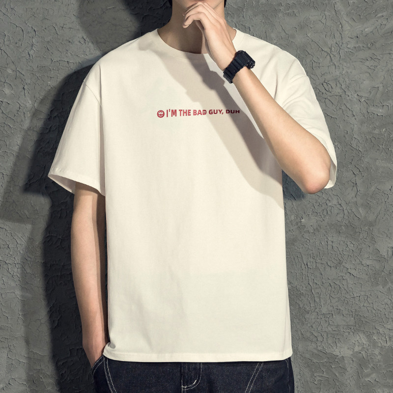 港风短袖t恤衫棉质宽松吸汗透气百搭半袖白t男基础款英文字母短袖