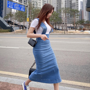 Mid-length denim skirt fashion split buttock strap skirt