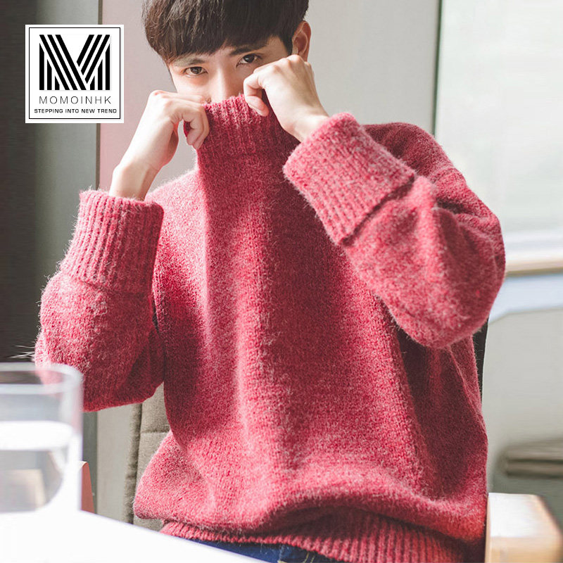 鼕季男士半高領毛衣韓版潮流寬松加厚針織衫男長袖個性毛衫線衣男