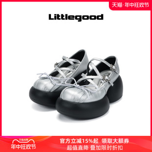 littlegood明星同款甜美厚底圆头玛丽珍鞋女2024新款百搭小皮鞋