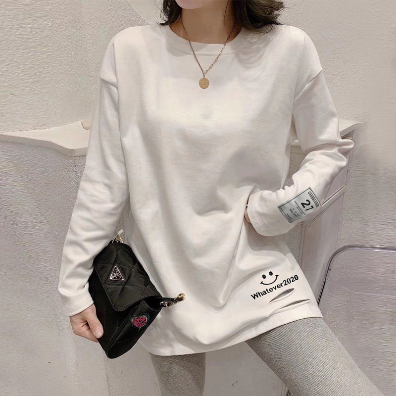 白色长袖t恤女内搭薄款上衣ins潮中长款女打底衫时髦时尚洋气小衫