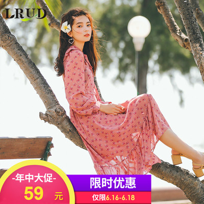 京东商城 LRUD 2018新款套头长袖碎花娃娃领连衣裙59元包邮