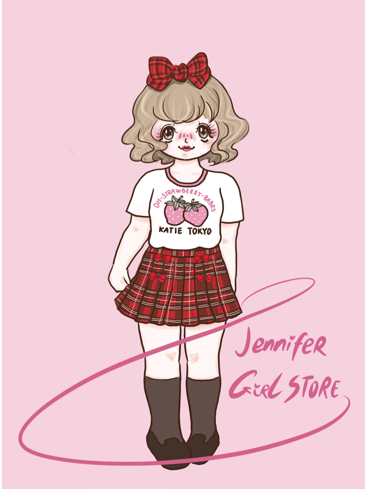 特价涩谷_版到jg大码女装自制日系涩谷街头风俏皮格子蝴蝶结半身裙