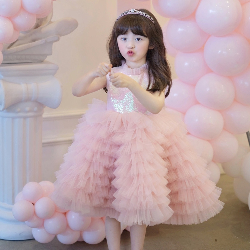 女童礼服花童生日公主裙演出服轻奢小众儿童粉色蓬蓬纱蛋糕裙高端
