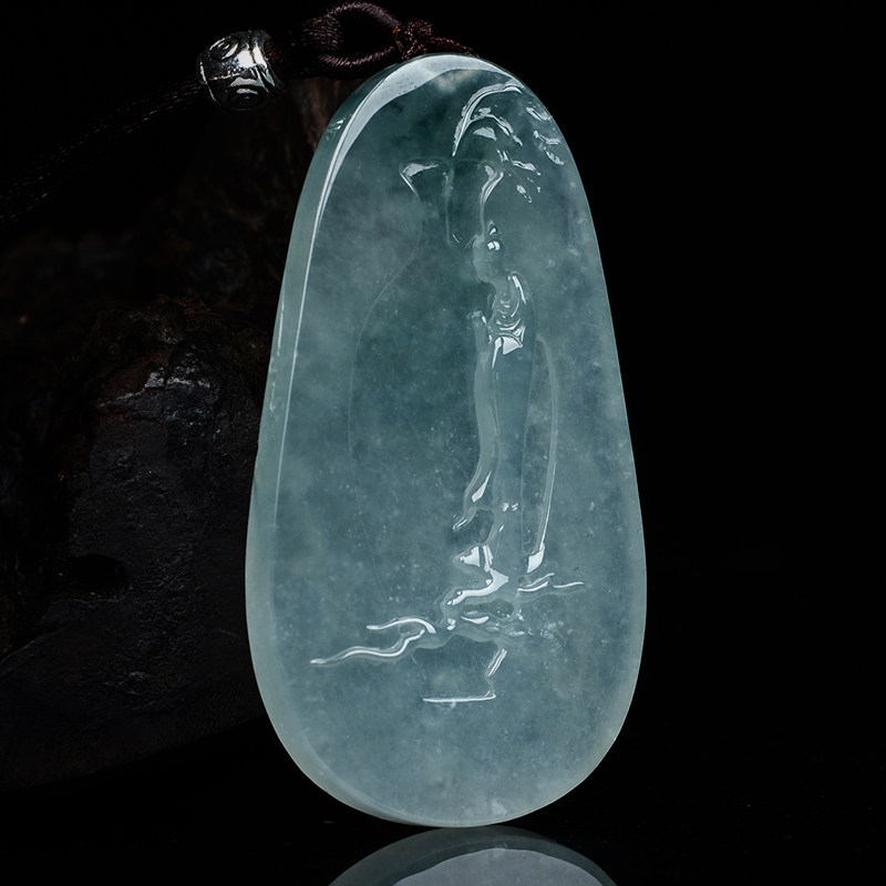 石舍艺术作品 天然缅甸a货翡翠禅悟吊坠28.0g