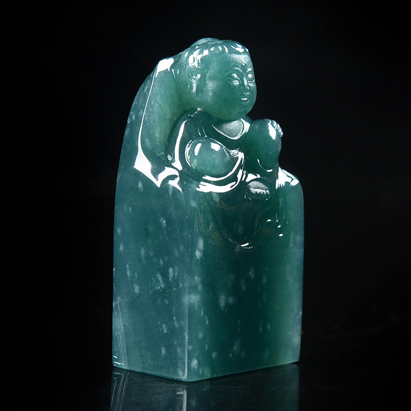 【瑞丽直供】省玉雕大师高嘉工作室作品a货翡翠宝宝佛印章36.88g