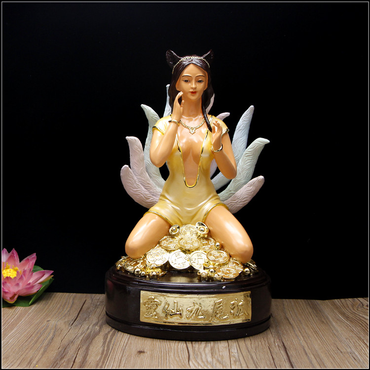 16寸狐仙娘娘树脂九尾狐仙神像树脂佛像供奉灵仙玄狐天尊娘娘摆件