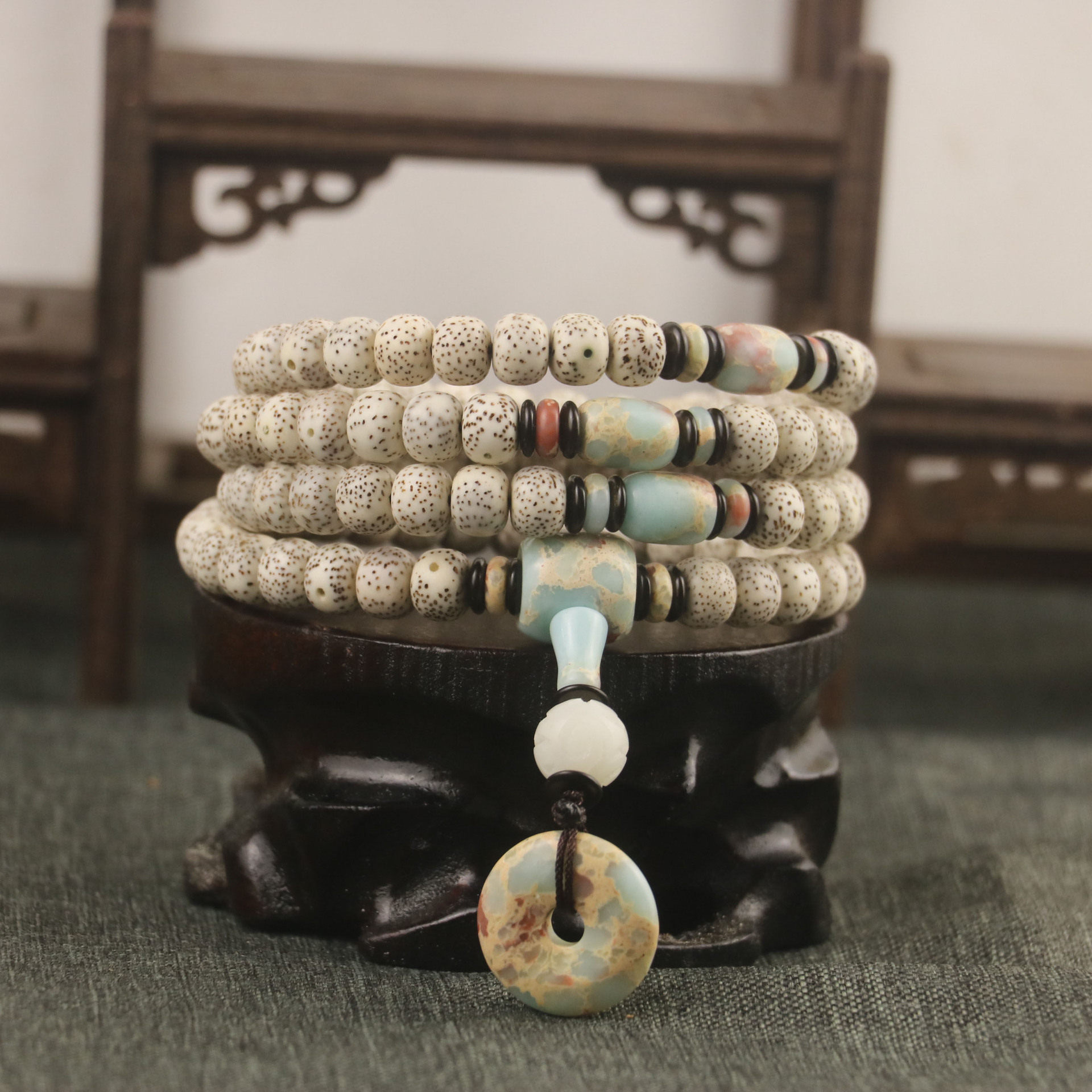 顺白高密8*10星月菩提子108颗寿山石配饰佛珠手串男女款毛衣链