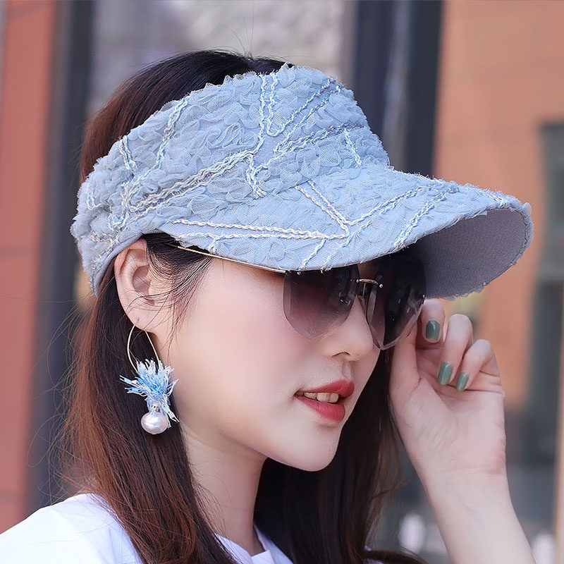 帽子女韩版甜美空顶花朵鸭舌帽户外遮阳纱帽防晒太阳帽马尾骑车帽