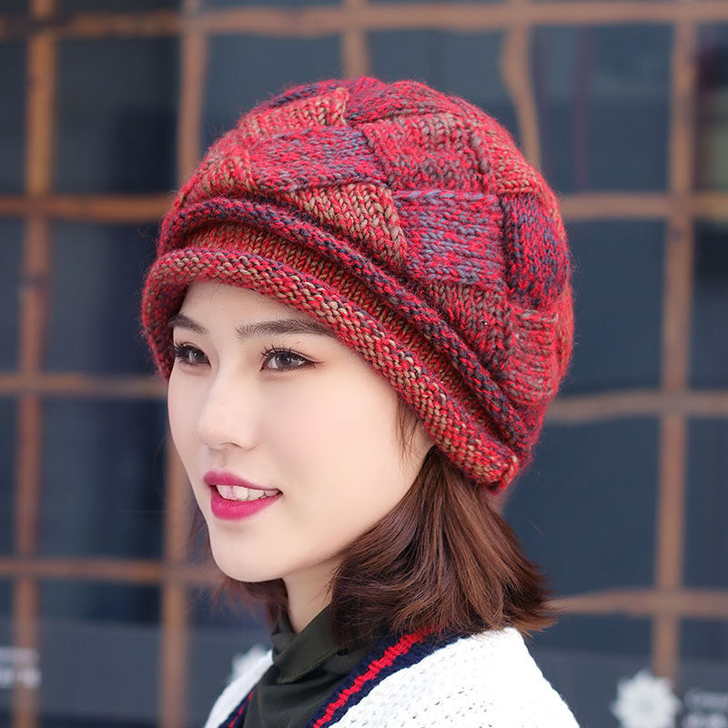 达达坊服饰专营店的优惠券大全—帽子女秋冬手工针织卷边方块段染彩线