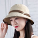 女士夏天遮阳帽子时尚腰线拼色边太阳帽出游防风透气可折叠沙滩帽