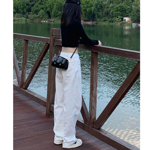 白色直筒牛仔裤女2024年新款高腰显瘦宽松垂感高级感小个子阔腿裤