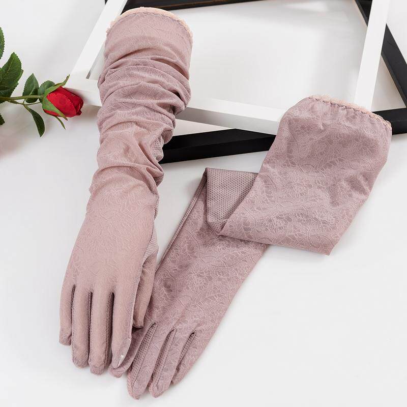 高端防晒手套女夏季r长款蕾丝冰丝吸袖五车开指长汗奢华