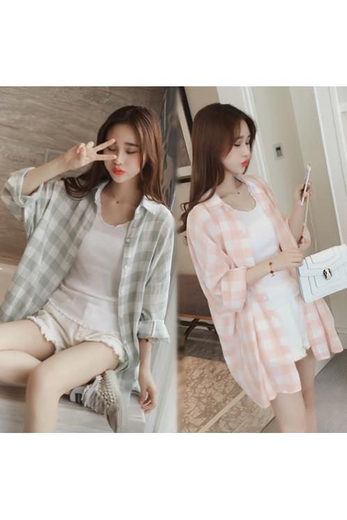the republic of korea College Style shirt Cotton and hemp Long sleeve Mid length version Easy BF fresh student Sunscreen coatin the Women's clothing/Boutique , Shirt category - from Buy2taobao.com to provide professional Taobao agent buy service