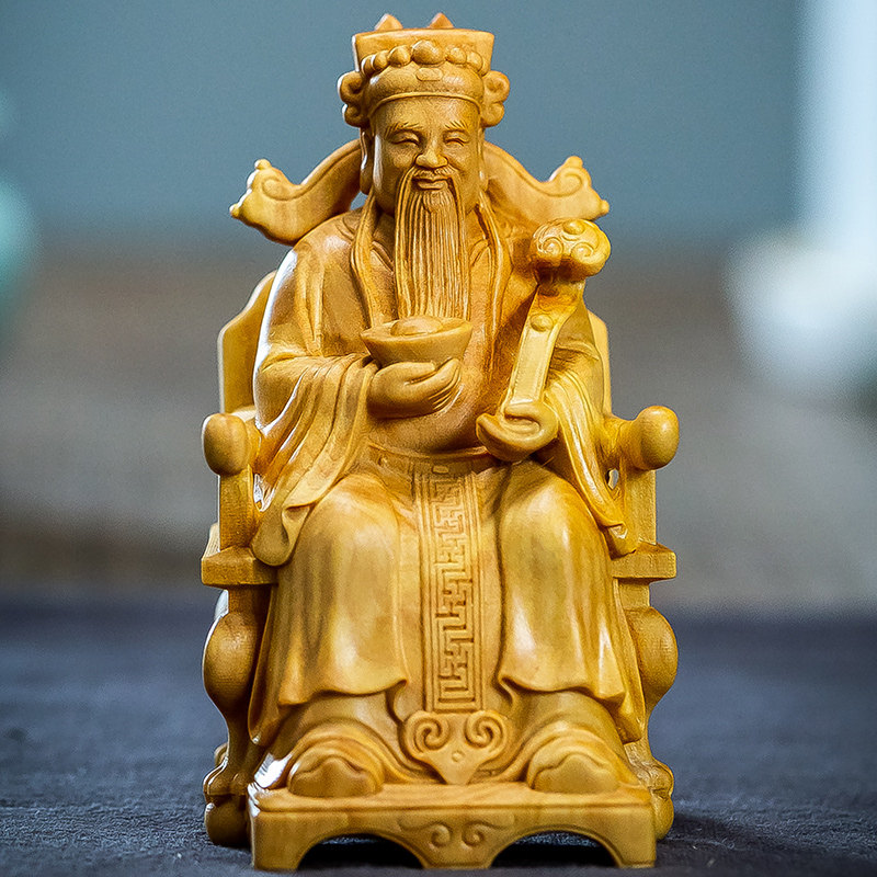 小叶黄杨木雕实木人物佛像车载摆件家居装饰招财财神爷雕刻工艺品