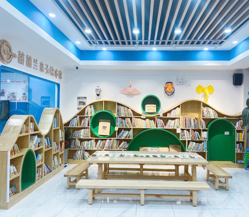 创意简约弧形软装书柜图书馆学校幼儿园绘本馆大厅阅读区满墙书架