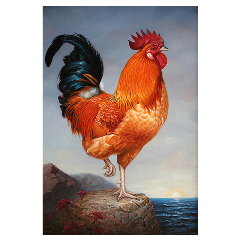 新款中式客厅十字绣小幅简单手工棉线丝线绣雄鸡报晓满绣印花高端