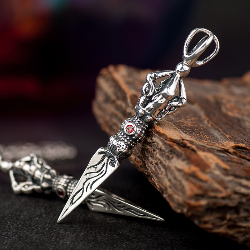 925银锁骨项链潮男复古泰银五股金刚杵防身吊坠佛教法器挂件饰品