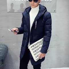 冬季男士中长款羽绒服青少年韩版修身连帽初中学生加厚保暖外套潮