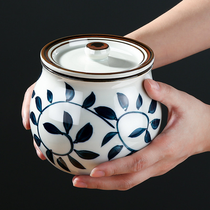 陶瓷猪油罐油泼辣子罐厨房家用耐高温带盖辣椒油盐罐子调料罐中式