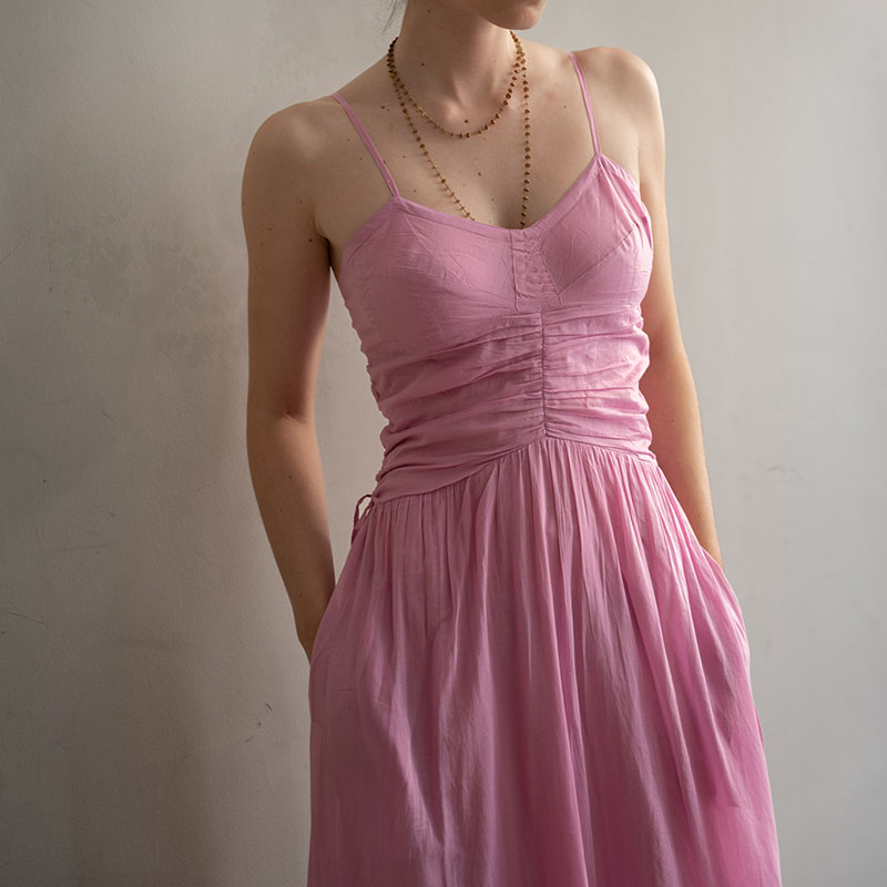 法式吊带连衣裙粉色复古风浪漫气质纯棉绝美2024新款春夏小众长裙