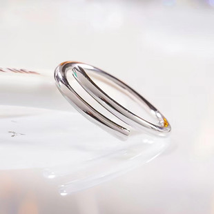 PT950铂金美国进口D色莫桑石极简线条开口戒指简约小众素圈指环