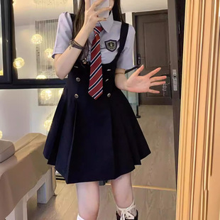 学院风jk制服收腰显瘦短袖衬衫背带连衣裙两件套装女夏纯欲风裙子