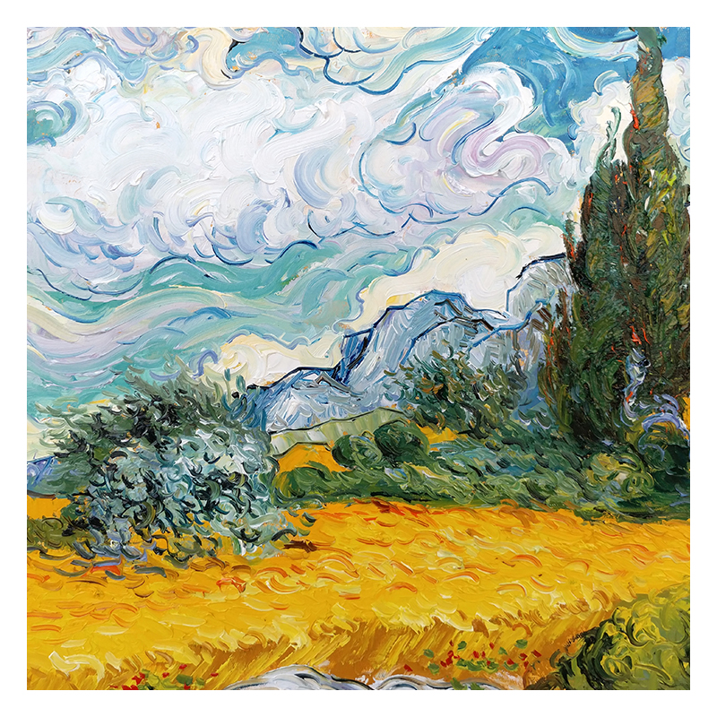 【即刻拍】临摹 梵高《麦田与柏树》布面油画