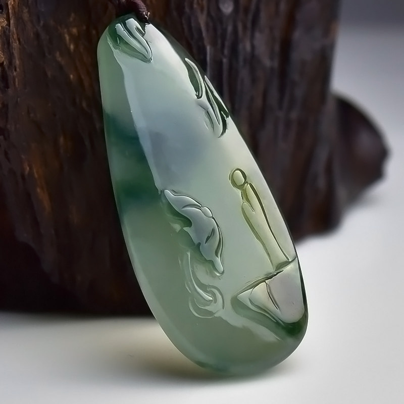 老坑冰种飘花悟道翡翠挂件 11.40g