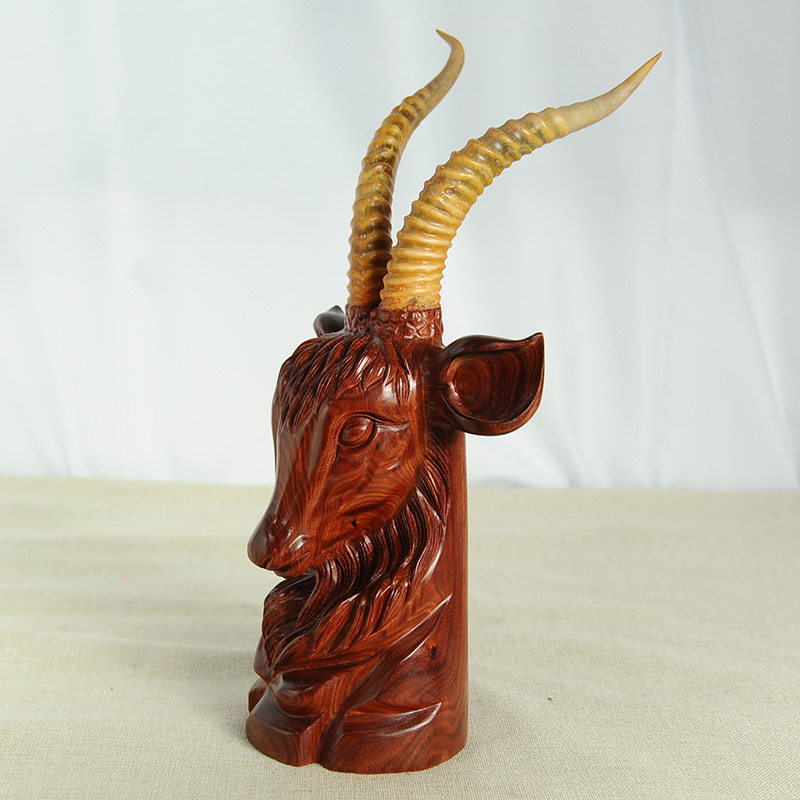 双十二-木雕摆件雕件专场  精品小叶紫檀羊头 雕刻工艺品文玩摆件