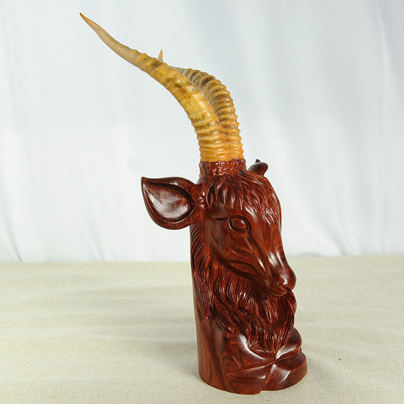 精品小叶紫檀羊头 雕刻工艺品文玩摆件