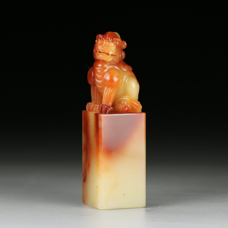 寿山老性红芙蓉石 精品【古兽】印章 s2611 色泽艳丽